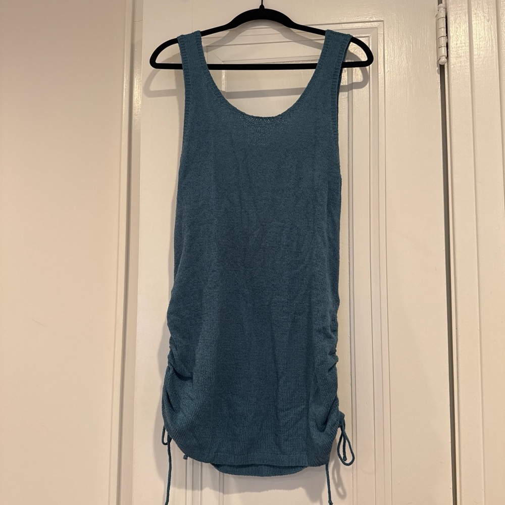 Blue Knit Coverup with Side Drawstrings